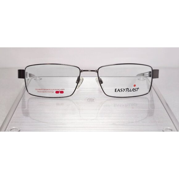 Rectangular Silver Metal Full Rim EasyTwist Polarized Clip-on Glasses 51-16-135 - Picture 2 of 13